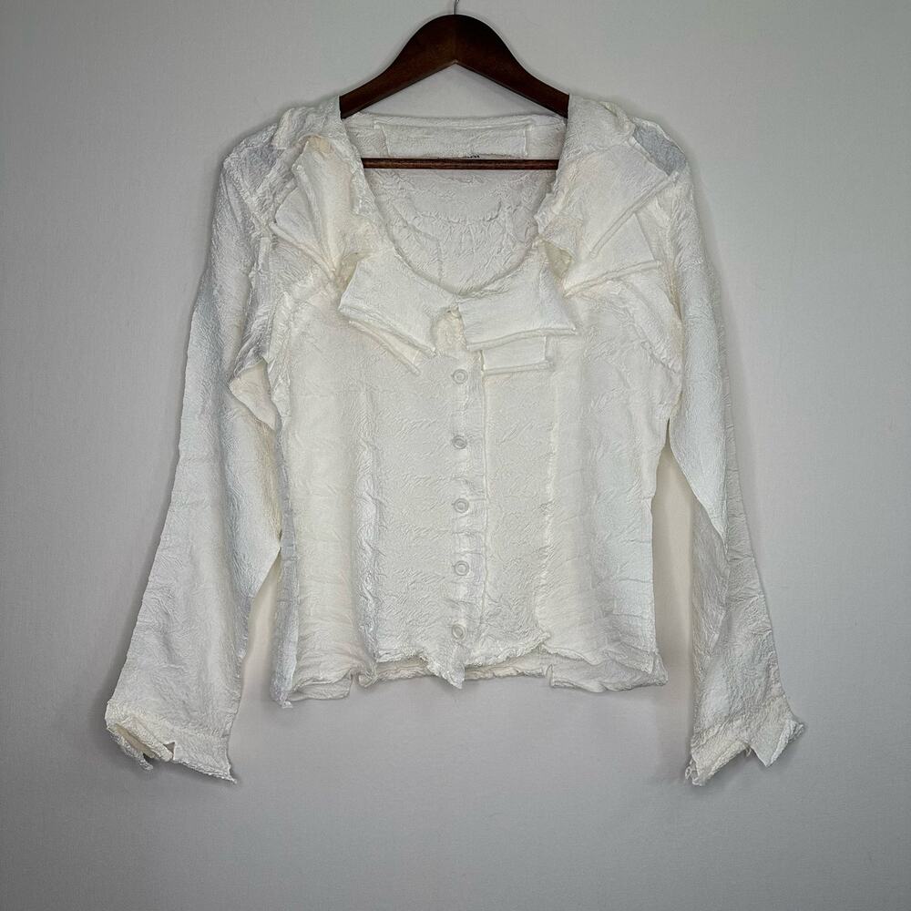 Rare Vintage Yoshiki Hishinuma Unique White Paper Ruffle Blouse